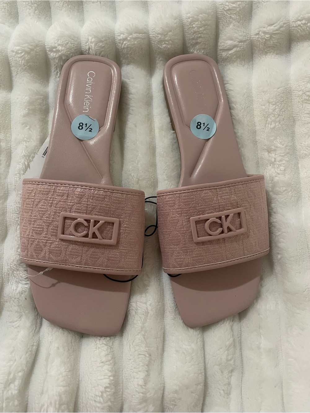 Calvin Klein Blush Pink CK Logo Slide Sandals